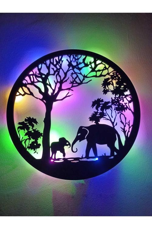 Led Işıklı Fil Ve Yavru Fil Dekorlu Gece Lambası