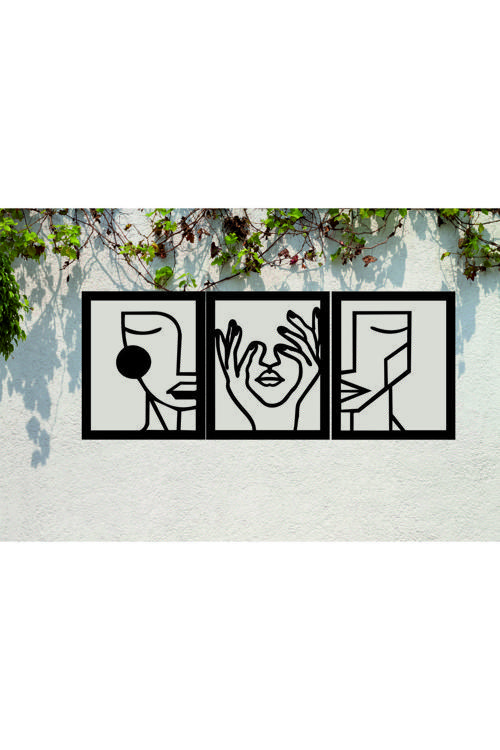 3 Parça Estetik Kadın Yüzü Dekoratif Ahşap Tablo Seti