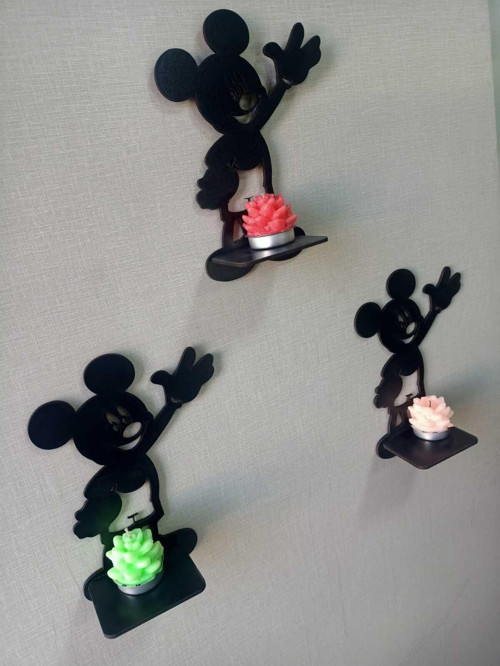 Mickey Mouse Ahşap Dekoratif Duvar Mumluk Seti