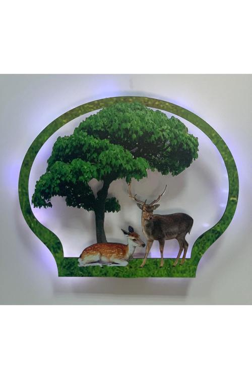 Renkli Baskılı Peri Ledli Doğal Hayat Çocuk-Bebek Odası Gece Lambası Ve Duvar Dekoru