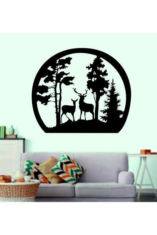 Ormanda 2'Li Geyik Dekoratif Ahşap Duvar Dekoru