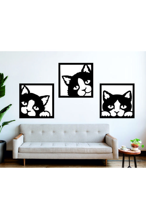 3'Lü Kedi Duvar Tablo Seti