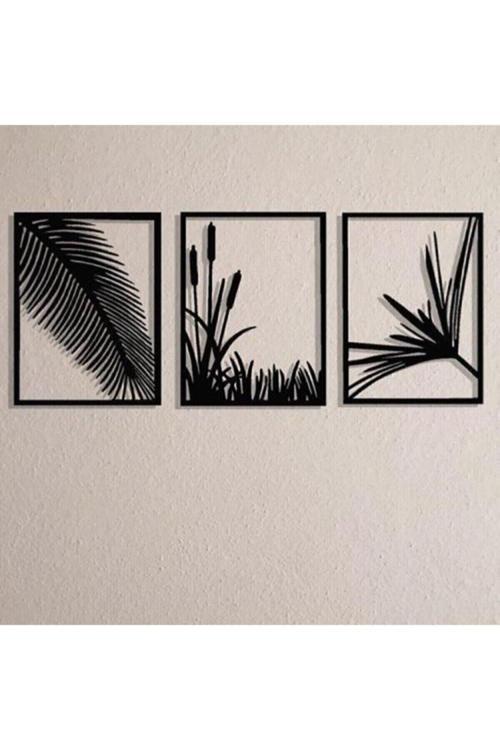 3Mm Siyah Mdf Yaprak Ve Sazlık Temalı Ahşap Duvar Dekoru