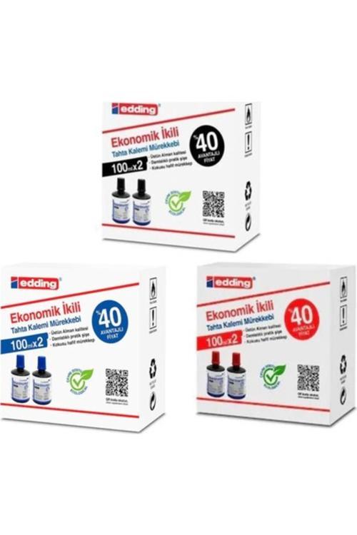 Edding Tahta Kalem Mürekkebi 100 Cc 2'Li Siyah-Mavi-Kırmızı