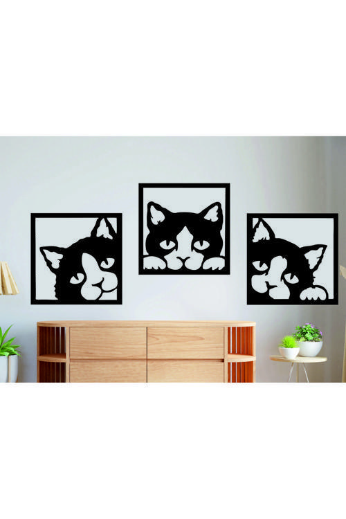 3'Lü Minnoş Kedi Dekoratif Ahşap Duvar Aksesuarı
