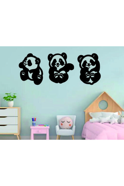 3'Lü Panda Dekoratif Ahşap Duvar Dekoru