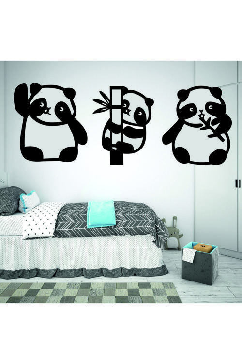 Bambulu Pandalar Dekoratif Siyah Ahşap Duvar Dekor Seti