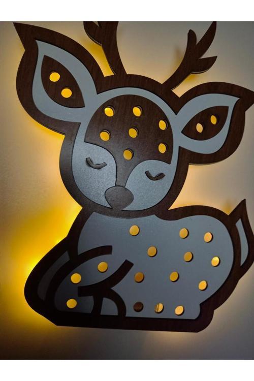 Ahşap Ceylan Peri Ledli Gün Işıklı Çocuk-Genç Odası Gece Lambası