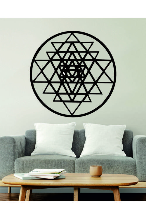 Yuvarlak Sri Yantra Dekoratif Ahşap Duvar Dekoru