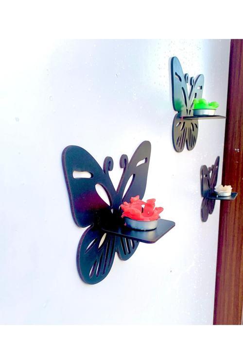 Dekoratif Kelebek Duvar Rafı 3'Lü Set