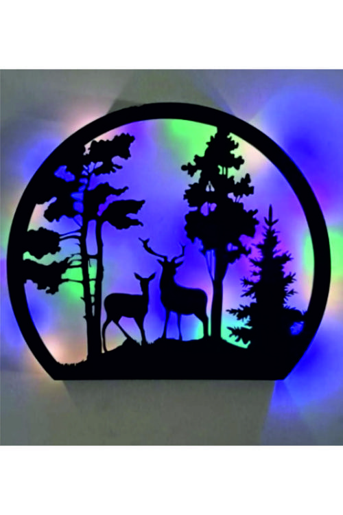 Orman Ve Geyik Manzaralı Karışık Renkli Ledli Duvar Dekor Ürünü