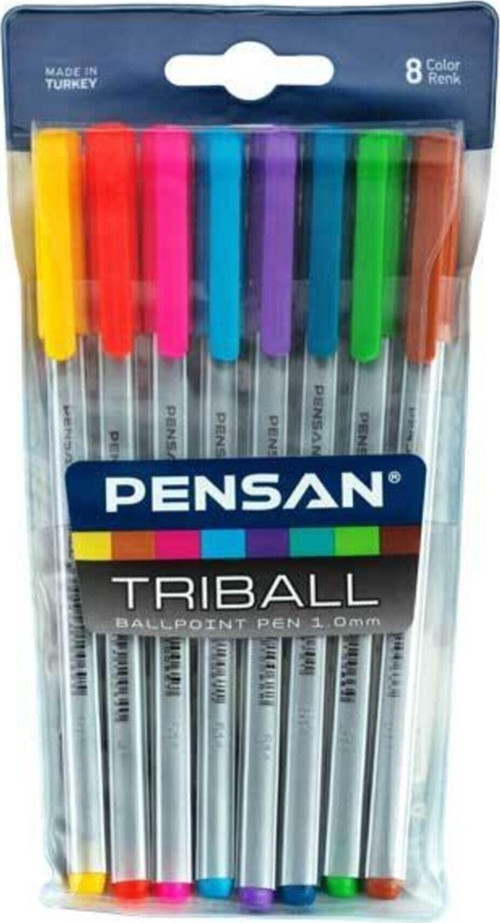 Triball 1.00 Mm Tükenmez Kalem 8 Renk Set Tek Ebat Karışık
