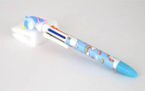 Mavi Unıcorn Başlıklı 6 Renkli Tükenmez Kalem