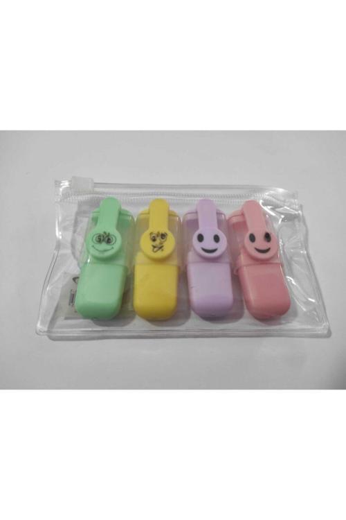 Emojili 4'Lü Fosforlu Kalem Seti (Pastel Renkler) F.K