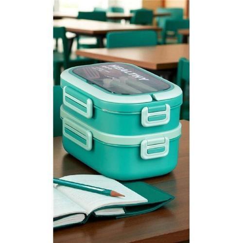 1650ml İki Katlı 4 Bölmeli Çelik Yemek Kabı Yeşil