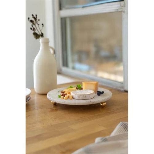 Traverten 19 Cm Altın Boncuk Ayaklı Sunumluk