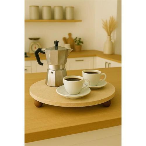 Traverten 28 Cm Ahşap Boncuk Ayaklı Sunumluk