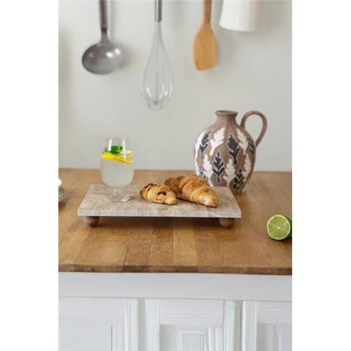 Traverten 30x15 Cm Ahşap Boncuk Ayaklı Sunumluk