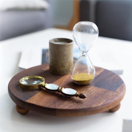 Ahşap 20 cm Ayaklı Sunum Tabağı - Pasta Tabağı - Doğal Sunumluk