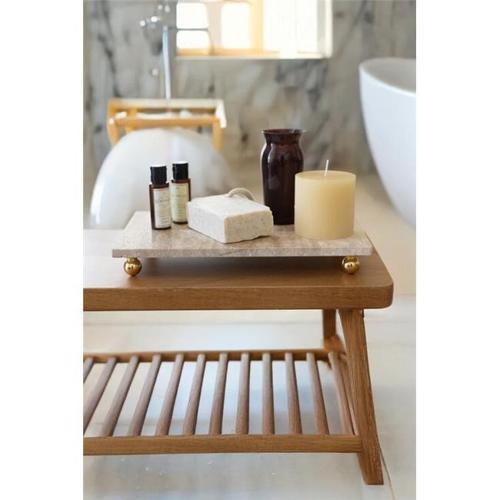 Traverten 30x20 Cm Altın Boncuk Ayaklı Sunumluk