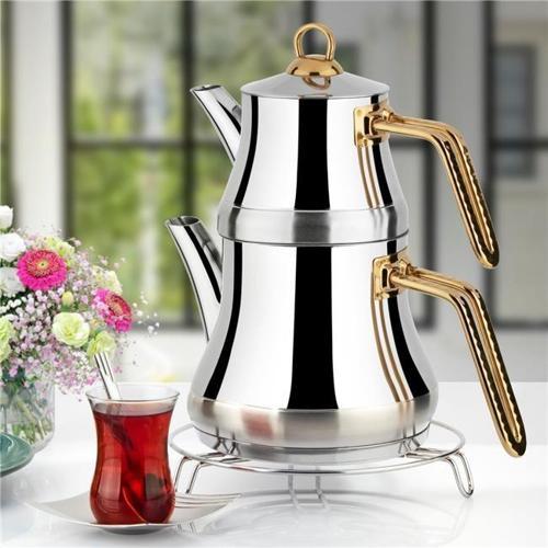 Naz Çelik Çaydanlık Takımı Altın Kulp Aile Boy