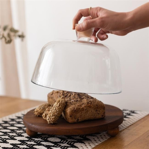 Ahşap 25 Cm Boncuk Ayaklı Cam Fanus