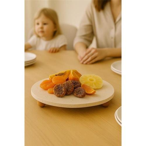 Traverten 25 Cm Ahşap Boncuk Ayaklı Sunumluk