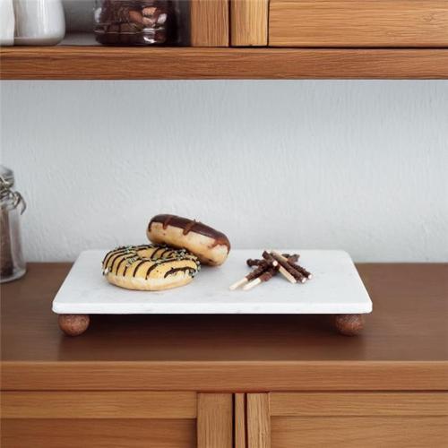 Mermer Beyaz 30x20 Cm Ahşap Boncuk Ayaklı Sunumluk