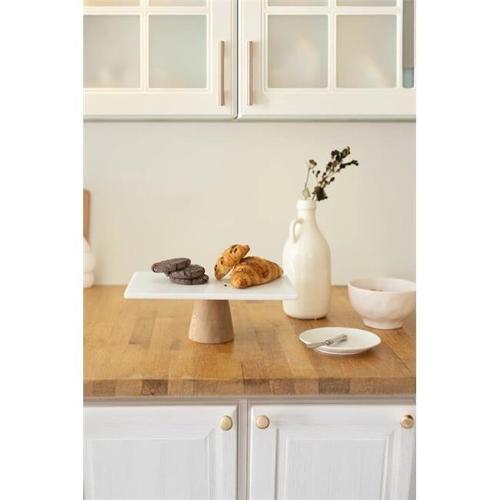 Mermer Beyaz 30x15 Cm Ahşap Konik Ayaklı Sunumluk