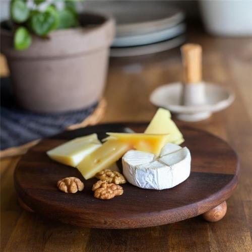 Ahşap 30 cm Ayaklı Sunum Tabağı - Pasta Tabağı - Doğal Sunumluk