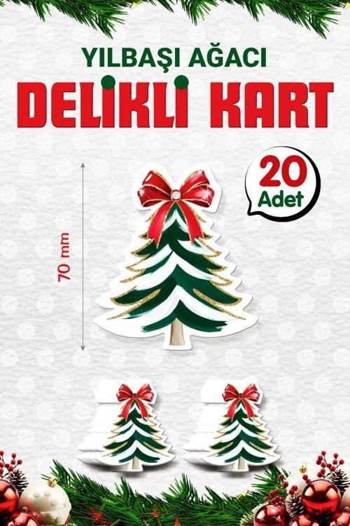 Yılbaşı Kartı Çam Ağacı  Etiket (DELİKLİ) 7 Cm 20 Adet-T1536
