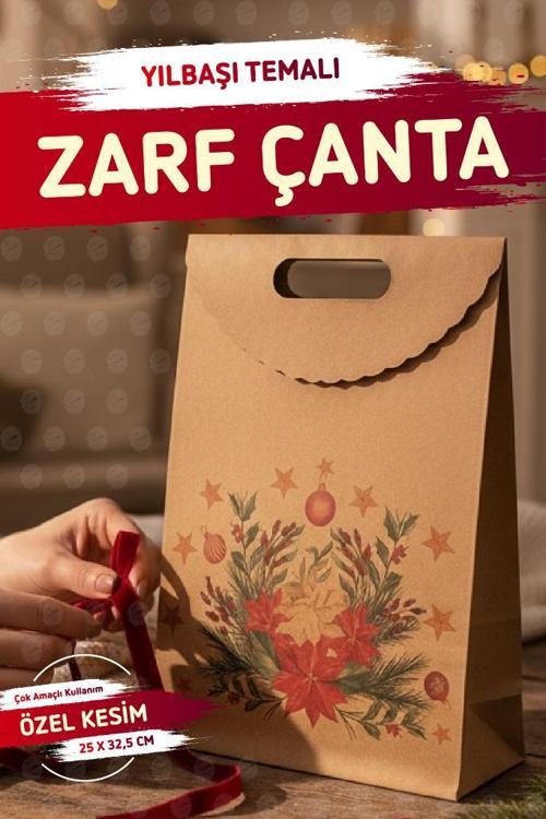Yılbaşı Kokina Baskılı Zarf Model Karton Çanta 25 X 32,5X4,5 Cm 1 Adet ,yılbaşı Hediye Kutusu-T1537
