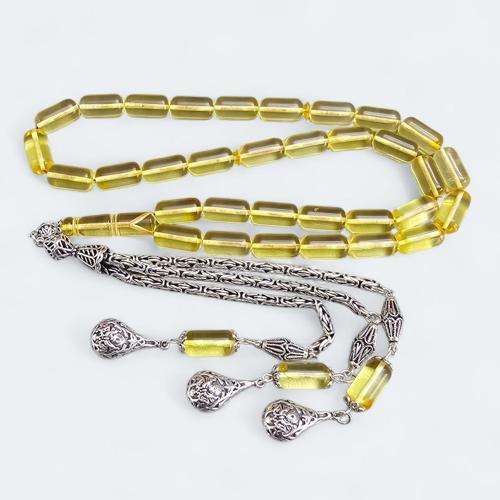 Dev Boy Ağır Gümüş Püsküllü Orjinal Damla Kehribar Tesbih Lt1426