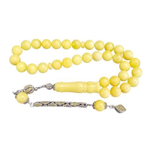 Gümüş Püsküllü Mat Rus Kaya Damla Kehribar Tesbih Lt1427