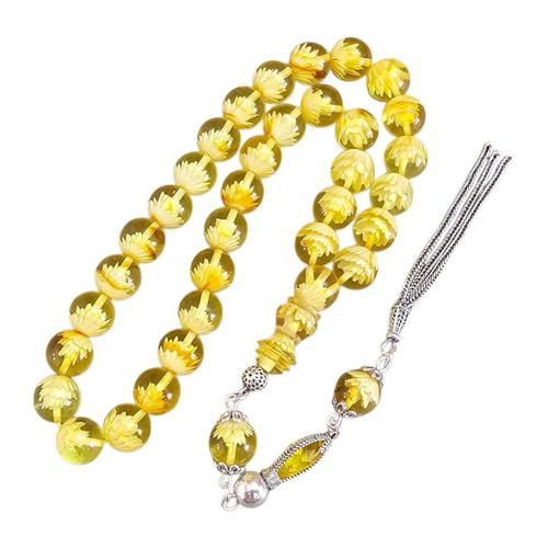 Lotus Çiçeği Motifli Damla Kehribar Tesbih Lt1428