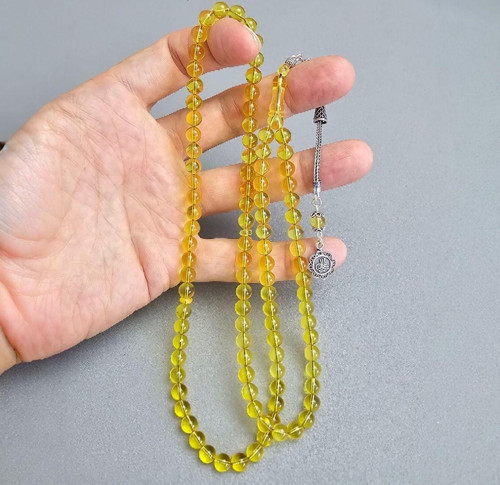 Gümüş Püsküllü 99'luk Damla Kehribar Tesbih Lt1429