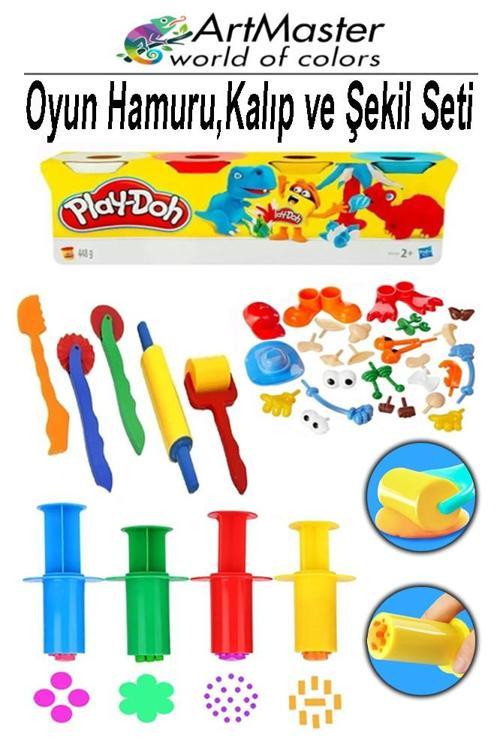 4 Renk Oyun Hamuru Play-Doh Oyuncak Kalıp Enjektör Seti Merdane Silindir Kesici Şekiller 1 Paket Etkinlik Okul Anasınıfı