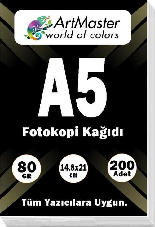 A5 Fotokopi Kağıdı 200 Adet 80 gr 14,8 x 21cm ArtMaster A5 Boy Fotokopi Kağıdı Yazıcı Kağıdı 200 Lü