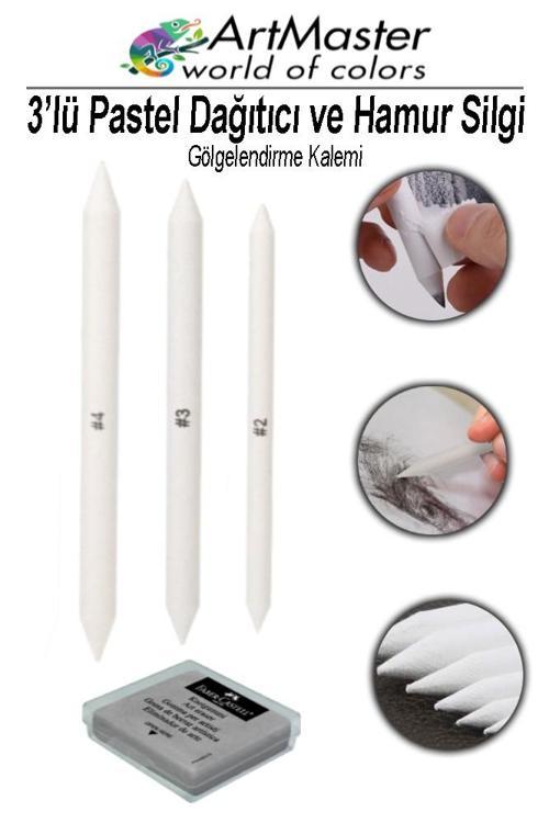 Gölgelendirme Kalemi Pastel Dağıtıcı 3 Lü 1 Paket Ve 1 Adet Hamur Silgi Kalemi Kara Kalem Dağıtıcı Kalem Kaynaştırma