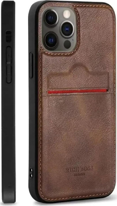 Apple iPhone 15 Pro Uyumlu Telefon Kılıfı, Premium Kahverengi Deri, Siyah Çerçeveli Koruyucu Kılıf