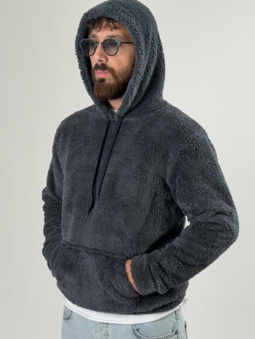 Erkek Kapüşonlu Antrasit Peluş Sweat COC2590