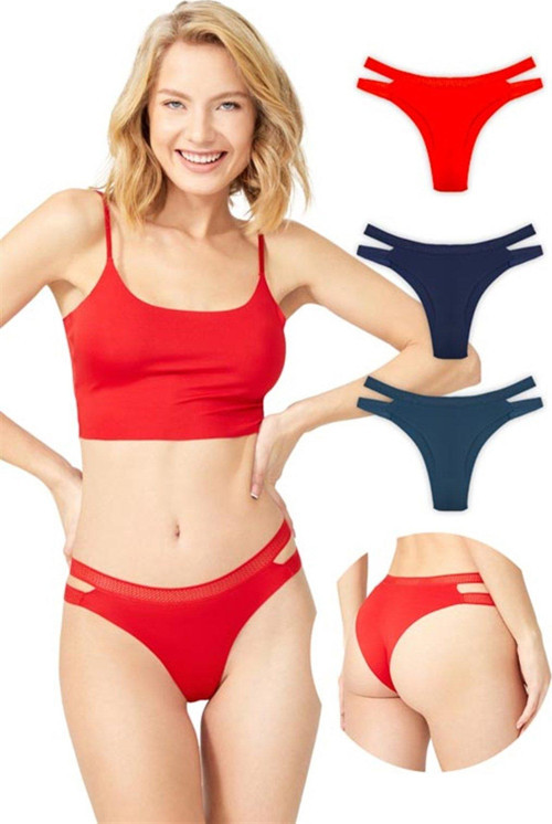 Çift File Lastikli Lazer Kesim Brezilya Külot 3'lü Paket - 5