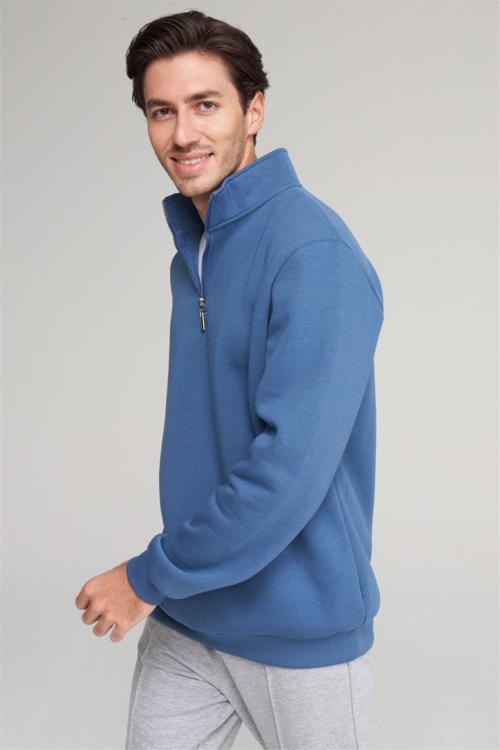 Çetinkaya Mentality 3907 3 İp Dik Yaka İndigo Sweatshirt