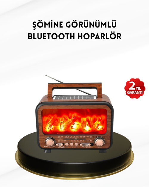 Alev Işığı Efektli Solar Bluetooth Hoparlör Radyo Destekli Taşınabilir Model