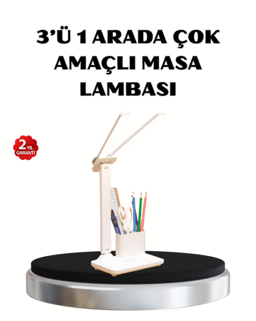 Kalemlik ve Telefon Standlı Masa Lambası – Kısılabilir LED Işık, Göz Dostu Tasarım