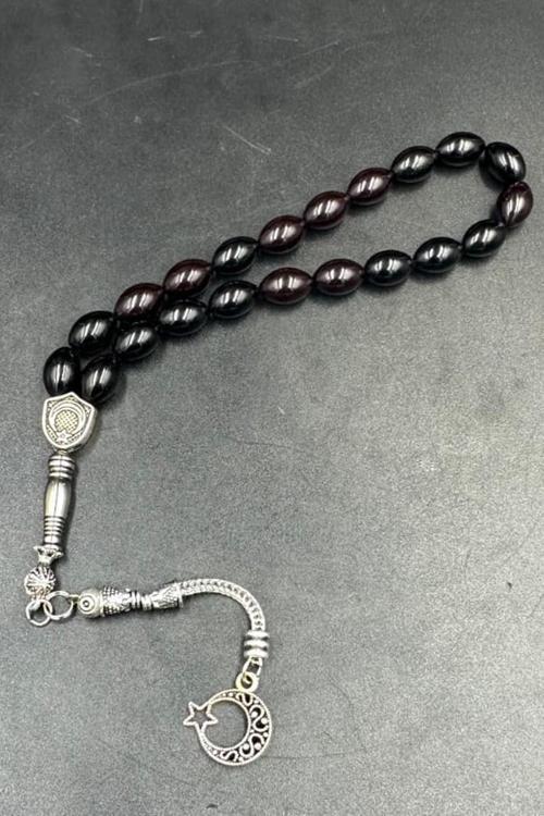 Alpaka Püskül  Ateş Kehribar Tespih Ahşap Kutu)