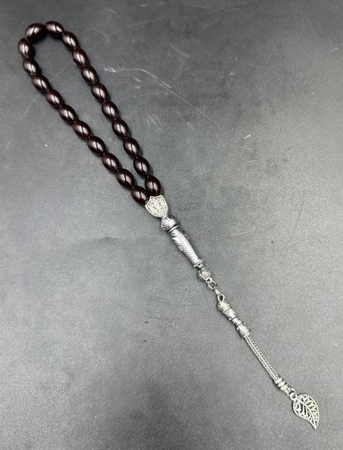 Alpaka Yaprak Püskül Ateş Kehribar Tespih