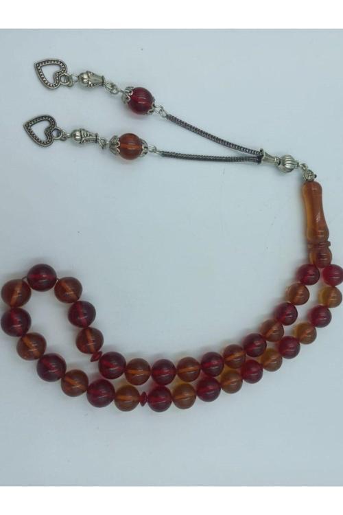 Küre Kesim Alpaka Püskül Kırmızı Sarı Kehribar Tespih