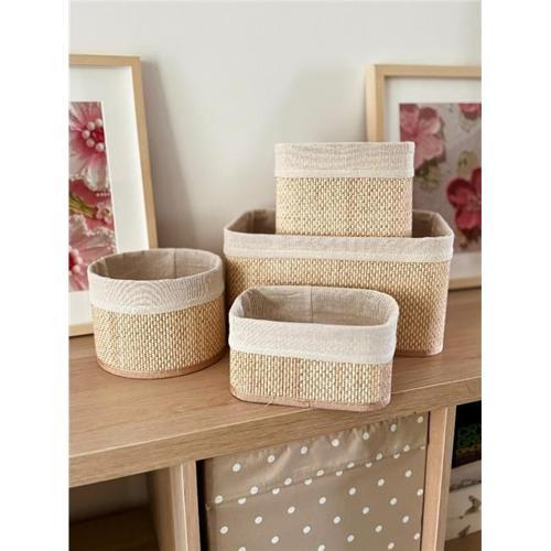 Beige Hasır 4Lü Sepet