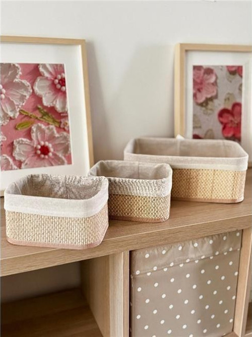 Beige Hasır 3Lü Sepet